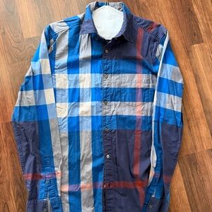 Burberry Blue Plaid Long-Sleeve Button Down Shirt